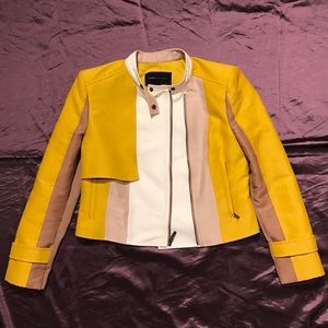 BCBGMAXAZRIA Yellow cropped motorcycle jacket